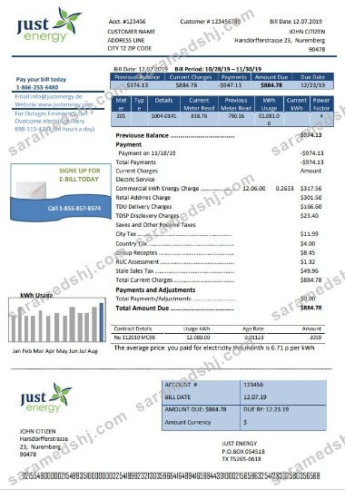 Germany Just Energy utility bill